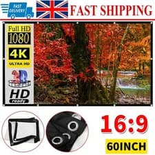 Image of Projector Screen 60" 16:9 3D Hanging HD Home Cinema Theatre Outdoor Projection