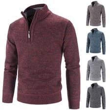 Image of Men's Chunky Roll Neck Jumper -Classic Thermal Fall Winter Warm Knit UK