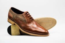 Image of Men's Handmade Genuine Brown Leather & Fabric Oxford Brogue Wingtip Lace Up Shoe