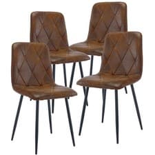 Image of 4X Dining Chairs Set Faux Suede Leather Padded Seat Metal Leg Kitchen