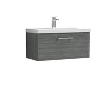 Image of Nuie Arno Anthracite Woodgrain 800mm Wall Hung Single Drawer Vanity Unit and Thi