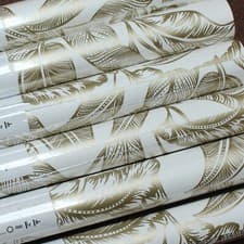 Image of 5 Rolls OffWhite Gold Leaf Wallpaper Cream Metallic Tropical Floral Feature Wall