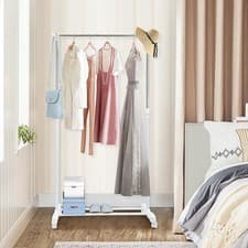 Image of Heavy Duty Mobile Garment Hanging Rail Rack Clothes Storage Stand With Wheel