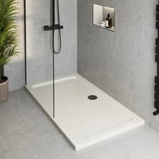 Image of 1000 x 700mm Bathroom Non Slip Low Profile Shower Tray for Enclosure Black Waste