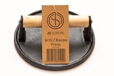 Image of Cast Iron Grill/Bacon Press Round Shape 0.9 kg weight D 18cm x H 7cm.