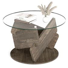 Image of COSTWAY Round Glass Coffee Table 81cm Modern Center Table-Grey