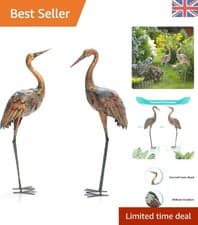Image of Elegant 2PCS Crane Garden Statue Set - Lifelike Metal Decor for Indoor & Outdoor