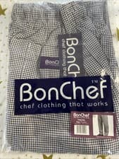 Image of BONCHEF EXTRA LARGE SIZE BLUE CHECK BAGGY CHEFS TROUSERS ON 3 POCKETS