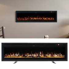 Image of 40"-100" Electric Fire Media Wall Glass Fireplace LED Free Stand/Insert Mounted