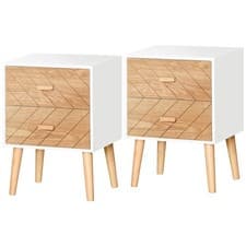Image of HOMCOM Bedside Table Set of 2, Bedside Cabinets with Pine Wood Legs, Natural