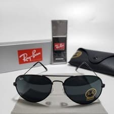 Image of New! Ray-Ban RB3025 Aviator Pilot Sunglasses Black Frame Glass Gray Lens 58-14mm