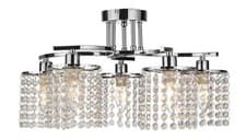 Image of Modern 5 Way Crystal Droplet Ceiling Chandelier in Chrome - LED Compatible