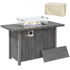 Image of Outsunny Gas Fire Pit Table with 50,000 BTU Burner, Cover, Dark Grey