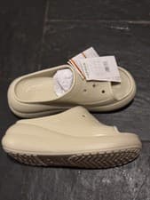 Image of BNWT CROCS CREAM PLATFORM CRUSH SLIDES SANDALS SIZE UK 6/7