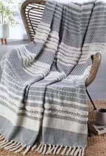 Image of Grey Woven Textured Fringed Tufted Throw 130 x150cm BRAND NEW IN PACKAGING