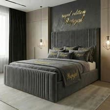 Image of OTTOMAN STORAGE BED PANEL PLUSH VELVET UPHOLSTERED BED FRAME- LINED HEADBOARD