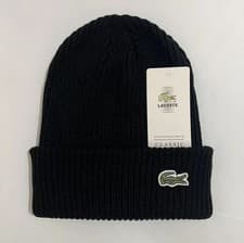 Image of Lacoste Classic Winter Beanie Unisex Brushed Wool Ribbed Knit Cuffed