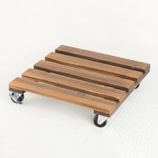 Image of Plant Pot Caddy Mover Wooden Trolley Stand Wheel Garden Planter Heavy Duty Large