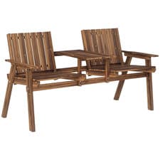 Image of Outsunny Wooden Garden Loveseat with Parasol Hole, Carbonised Finish