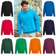 Image of Men Sweatshirt Raglan Sweat Pullover Crew Neck Light Plain Top Fruit Of The Loom