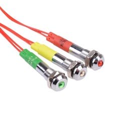Image of Pack of 3 Red Green Yellow LED 6mm Metal Indicator Light Prewired 12V