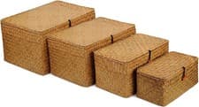 Image of Wicker Storage Baskets with Lids, Set of 4 Seagrass Baskets, Rattan Woven