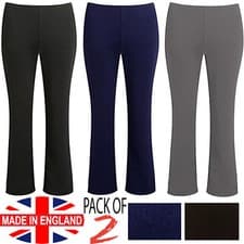 Image of 2 PACK WOMENS BOOTLEG TROUSERS STRETCH LADIES SOFT RIBBED PULL ON PANTS BOTTOMS
