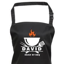Image of Personalised Head of BBQ Apron with Name - Black Grill Apron for Dad or Grandad