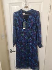 Image of Hobbs Women's London Blue Floral Saffron Chiffon Midi Dress