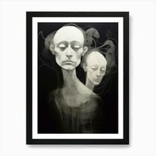 Image of Swirl Line Drawing Of Two Faces Bla Framed Wall Art Poster Canvas Print Picture