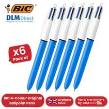 Image of BIC 4 Colours Original Ballpoint Pens Multi-Colour Medium 1.0mm Tip - Pack of 6