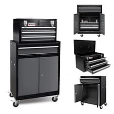 Image of 2-in-1 Rolling Tool Chest Cabinet 4 Drawers Lockable Garage Storage Cart Black