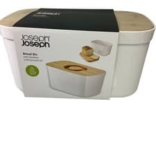 Image of JOSEPH JOSEPH Bread Bin with Bamboo Cutting Board Lid White TH