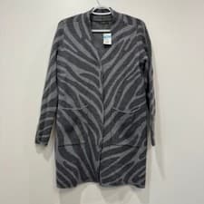 Image of J Mclaughlin Women Hallie Sweater XS Wool Cardigan Long Line Zebra Gray Jacquard