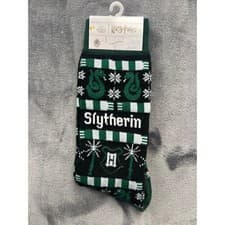 Image of Harry Potter Slytherin Crew Socks Unisex Size 6-12 Green Black Fair Isle Novelty