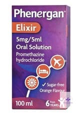 Image of Phenergan Elixir 5mg/5ml Oral Solution 100ml | Promethazine | Max 1 Per Person-