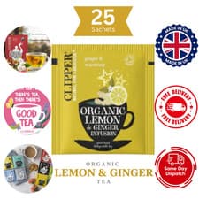Image of Clipper Organic Lemon & Ginger Infusion Tea Sachets Individually Wrapped Bags