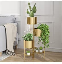 Image of Modern Gold 3 Tier Tall Plant Stand Flower Pot Plant Stand Storage Shelf 40x80cm