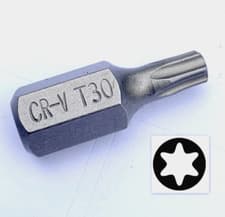 Image of T30 TORX BIT,Hardened 30mm long 10mm Hex Drive , Tx- Star bit, No Security hole