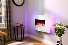 Image of Electric Fire Wall Mounted White Curved Glass - Endeavour Fires Egton White