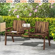 Image of 2-Seater Garden Loveseat w/ Table and Parasol Hole for Outdoor Patio Carbonised