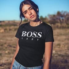 Image of Ladies Short Sleeve Boss Lady T-Shirt Printed Pure Cotton Ladies Fitted Tee Tops