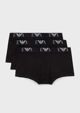 Image of Emporio Armani 3 Pack Trunk - Stretch Cotton with Core Logo - Black