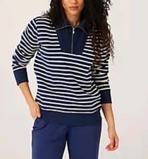 Image of Ruth Langsford Fleece Lined Half Zip Stripe Sweat Top Sweatshirt Navy 2XL BNWT