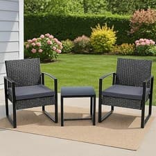 Image of Brooklyn 2 Seater Rattan Garden Furniture Set – Outdoor Patio Bistro Set Black