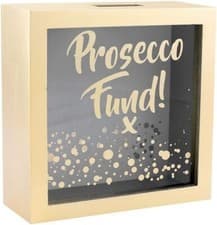 Image of PROSECCO FUND MONEY BOX DEEP FRAME PIGGY BANK CASH SAVINGS WOODEN COINS STORAGE