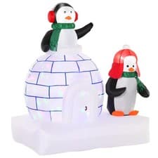 Image of 1.5m Christmas Inflatable Two Penguins Wearing a Scarf w/ Ice House Blow Up Deco
