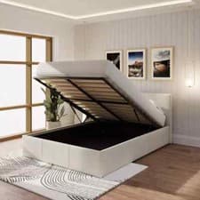 Image of King Size End Lift Ottoman Gas Lift Storage Bed 150cm 5ft Fabric Natural colour