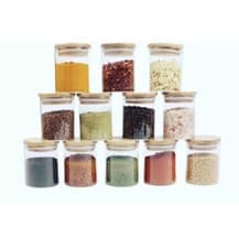 Image of Glass Canister with Natural Bamboo Lid, Airtight Sealing, Spice Jars SET OF 12