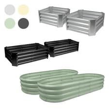 Image of 2x Galvanised Steel Raised Garden Beds Outdoor Flower Vegetable Planter Grow Box
